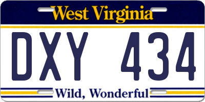 WV license plate DXY434