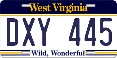 WV license plate DXY445