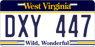 WV license plate DXY447