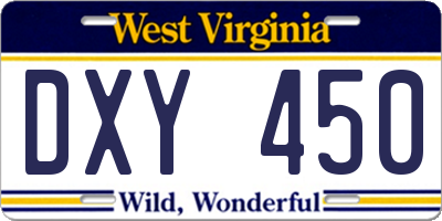 WV license plate DXY450