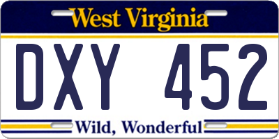 WV license plate DXY452