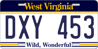 WV license plate DXY453