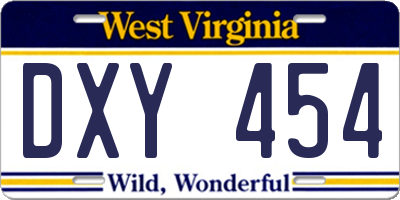 WV license plate DXY454