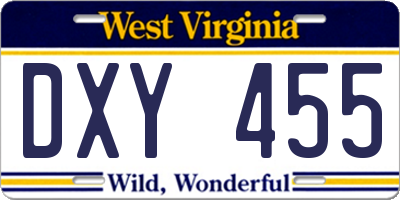 WV license plate DXY455