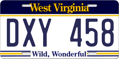 WV license plate DXY458
