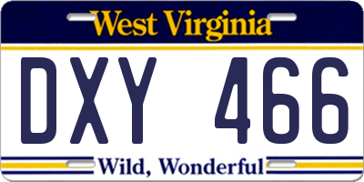WV license plate DXY466