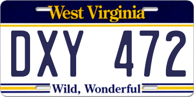 WV license plate DXY472