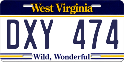 WV license plate DXY474