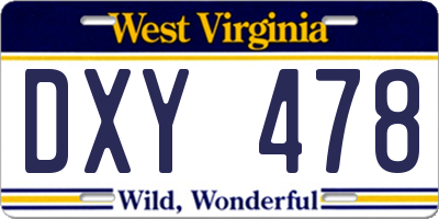 WV license plate DXY478