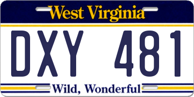 WV license plate DXY481