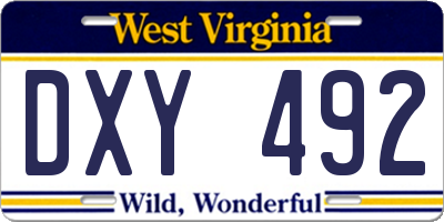 WV license plate DXY492