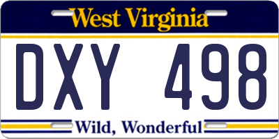 WV license plate DXY498