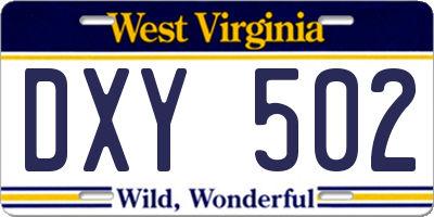 WV license plate DXY502