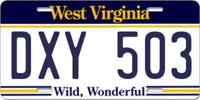 WV license plate DXY503