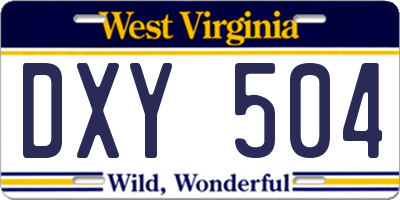 WV license plate DXY504