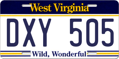 WV license plate DXY505
