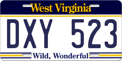 WV license plate DXY523
