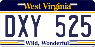 WV license plate DXY525