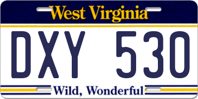 WV license plate DXY530