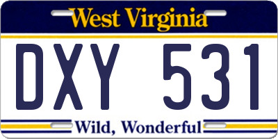 WV license plate DXY531