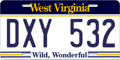 WV license plate DXY532