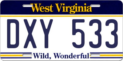 WV license plate DXY533