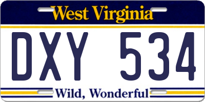 WV license plate DXY534