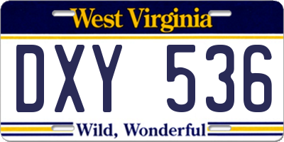 WV license plate DXY536