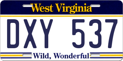 WV license plate DXY537