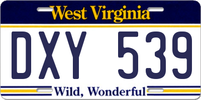 WV license plate DXY539