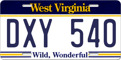 WV license plate DXY540