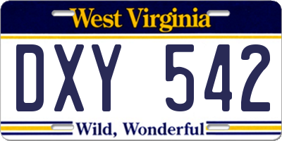 WV license plate DXY542
