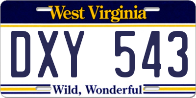 WV license plate DXY543