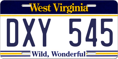 WV license plate DXY545