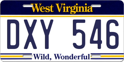 WV license plate DXY546