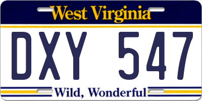 WV license plate DXY547