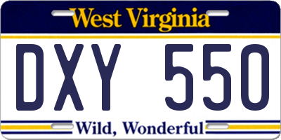 WV license plate DXY550