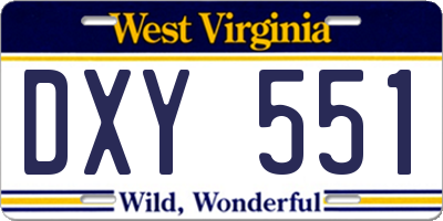 WV license plate DXY551