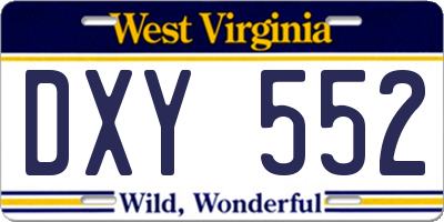 WV license plate DXY552