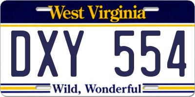 WV license plate DXY554