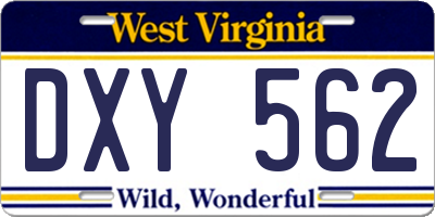 WV license plate DXY562