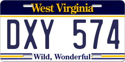 WV license plate DXY574