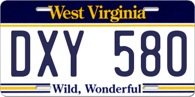WV license plate DXY580