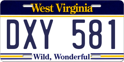 WV license plate DXY581
