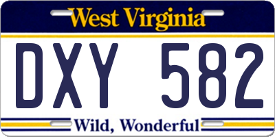WV license plate DXY582