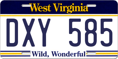 WV license plate DXY585