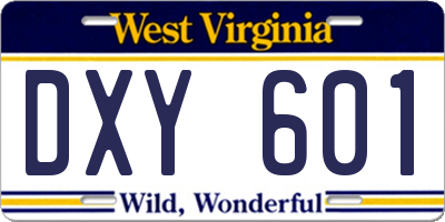 WV license plate DXY601