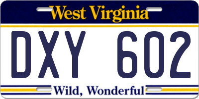 WV license plate DXY602