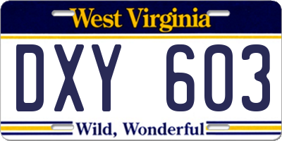 WV license plate DXY603