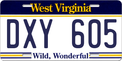 WV license plate DXY605